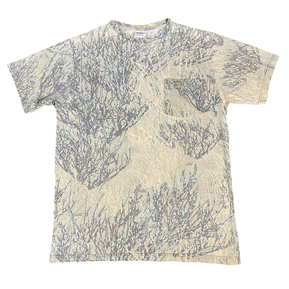 Vintage Montana Camo Praire Ghost Pattern Shirt Shot Sleeve Hunting USA Made L